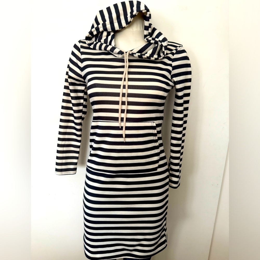Fashion Collection black and cream stripe hoodie dress.